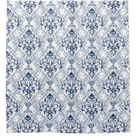 Blue White  Damask Pattern Elegant Douchegordijn (Voorkant)