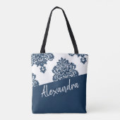 Blue White Damask Pattern Modern Personalized Tote Bag (Achterkant)
