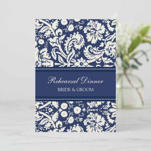 Blue White Damask repesal Dinner Party Kaart (Staand voorkant)