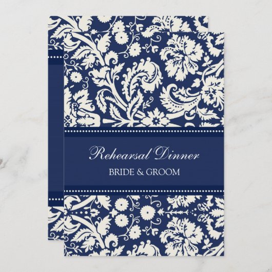 Blue White Damask repesal Dinner Party Kaart (Voorkant / Achterkant)