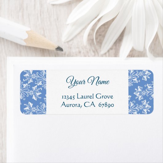 Blue White  Damask Return Address Label (Insitu)