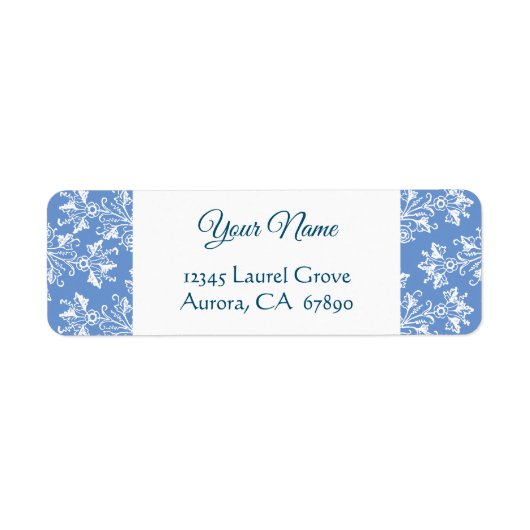 Blue White  Damask Return Address Label (Voorkant)
