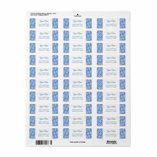 Blue White Damask Return Address Label (Full Sheet)