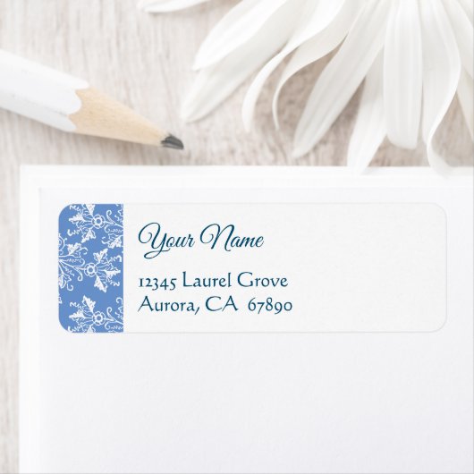 Blue White  Damask Return Address Label (Insitu)