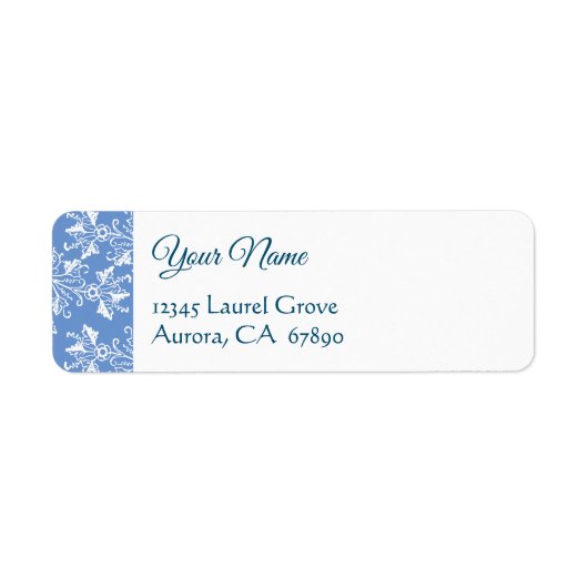 Blue White  Damask Return Address Label (Voorkant)