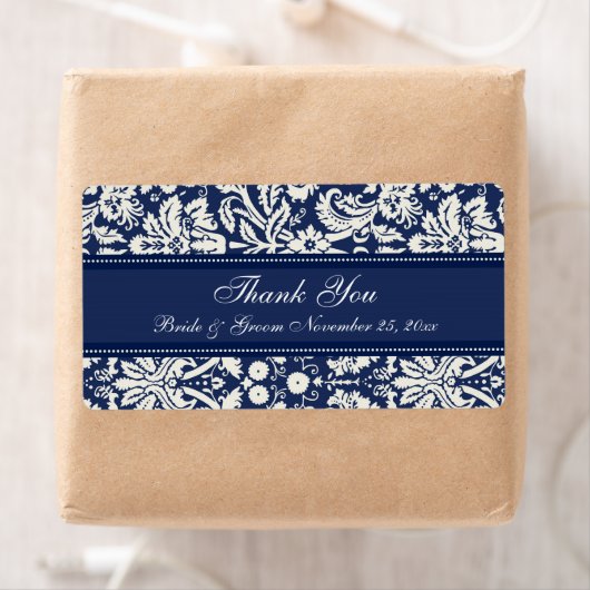 Blue White Damask Wedding Labels (Insitu)