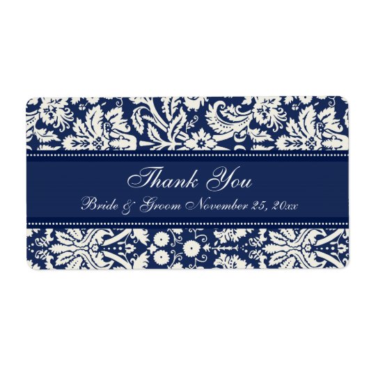 Blue White Damask Wedding Labels (Voorkant)