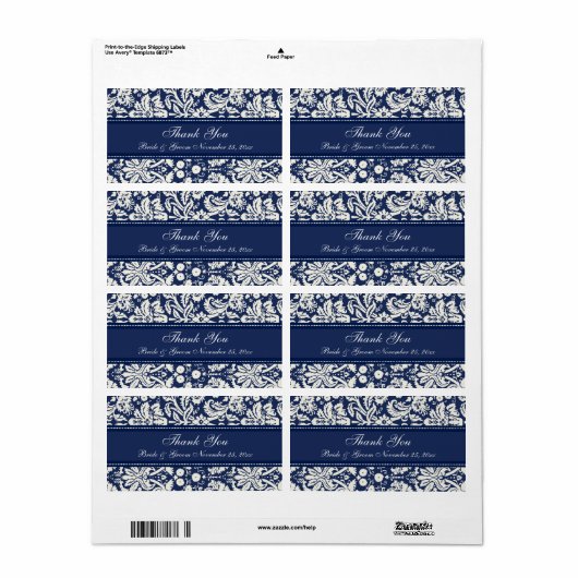 Blue White Damask Wedding Labels (Full Sheet)