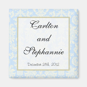 Blue/White Damask Wedding Magnet Favor