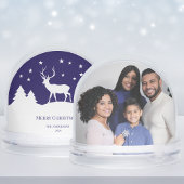 Blue White Deer Christmas Family Photo Pine Trees Sneeuwbol