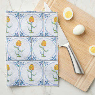 Blue White Delft Tulip Faux Tiles Kitchen Towel Theedoek