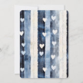 Blue White Denim Heart Stripes Baby shower Kaart (Achterkant)