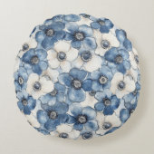 Blue White Denim Heart Stripes Floral  Rond Kussen (Voorkant)