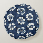 Blue White Denim Heart Stripes Floral  Rond Kussen (Achterkant)