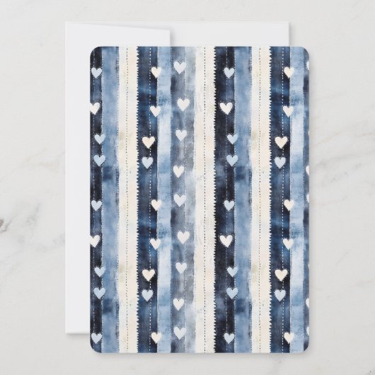 Blue White Denim Heart Stripes Vrijgezellenfeest Kaart (Achterkant)