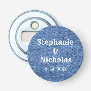 Blue White Denim Theme Wedding Button Flesopener