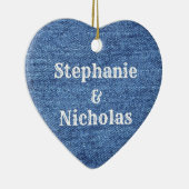 Blue White Denim Theme Wedding Keramisch Ornament (Rechts)