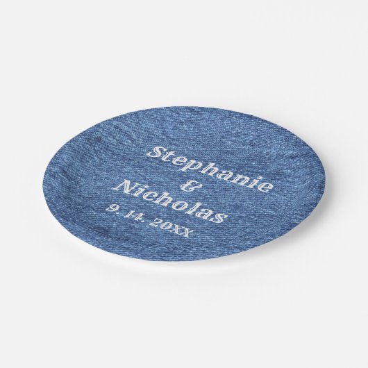 Blue White Denim Theme Wedding Papieren Bordje (Gekanteld)