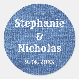 Blue White Denim Theme Wedding Ronde Sticker