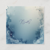 blue white Dreamy coastal marble ink wedding Informatiekaartje (Achterkant)