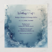 blue white Dreamy coastal marble ink wedding Kaart (Voorkant)