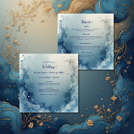 blue white Dreamy coastal marble ink wedding Kaart