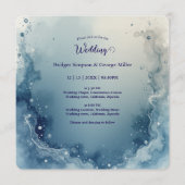 blue white Dreamy coastal marble ink wedding Kaart (Voorkant)