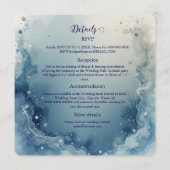 blue white Dreamy coastal marble ink wedding Kaart (Achterkant)