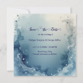 blue white Dreamy coastal marble ink wedding Save The Date (Voorkant)