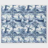 Blue & White Dutch Landscape Pattern • Tile-Inspir Cadeaupapier (Vlak)