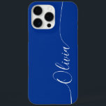 Blue White Elegant Calligraphy Script Name iPhone 16 Pro Max Hoesje<br><div class="desc">Blue White Elegant Calligraphy Script Custom Personalized Name iPhone 16 Pro Max Smart Phone Cases is voorzien van een modern en trendy eenvoudig en stijlvol ontwerp met uw persoonlijke naam in elegante handgeschreven kalligrafie script typografie op een blauwe achtergrond. Ontworpen door ©Evco Studio www.zazzle.com/store/evcostudio</div>