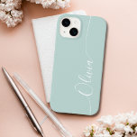 Blue White Elegant Calligraphy Script Name Case-Mate iPhone 14 Hoesje<br><div class="desc">Blue Elegant White Calligraphy Script Custom Personalized Name iPhone 14 Smart Phone Case kenmerkt een modern en trendy eenvoudig en stijlvol ontwerp met uw gepersonaliseerde naam in elegante handgeschreven kalligrafiekscript typografie op een optische blauwe achtergrond. Ontworpen door ©Evco Studio www.zazzle.com/store/evcostudio</div>