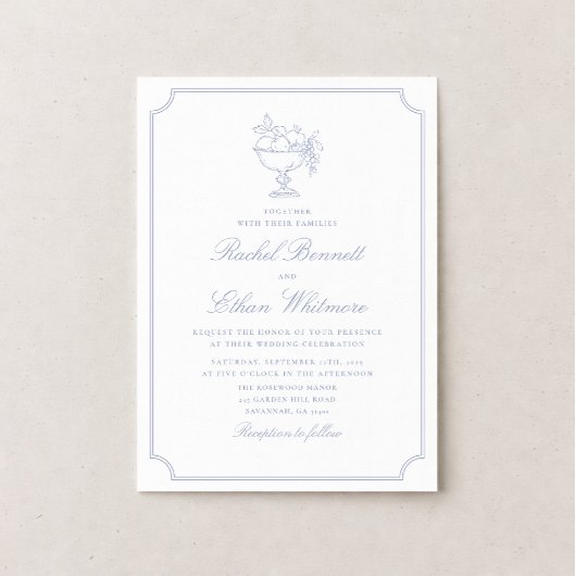 Blue & White Elegant Frame Wedding Invitation Aankondiging