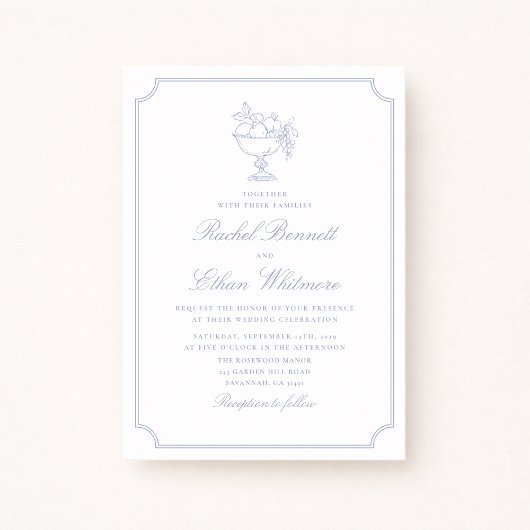Blue & White Elegant Frame Wedding Invitation Aankondiging