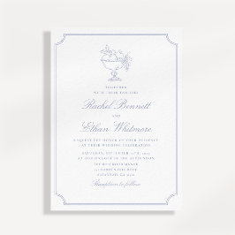Blue & White Elegant Frame Wedding Invitation Aankondiging