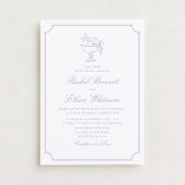 Blue & White Elegant Frame Wedding Invitation Aankondiging