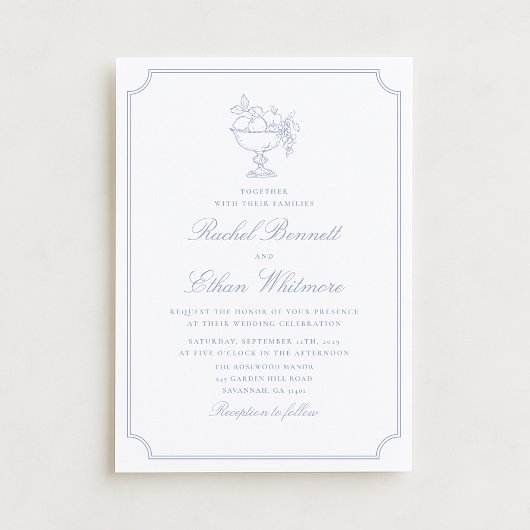 Blue & White Elegant Frame Wedding Invitation Aankondiging