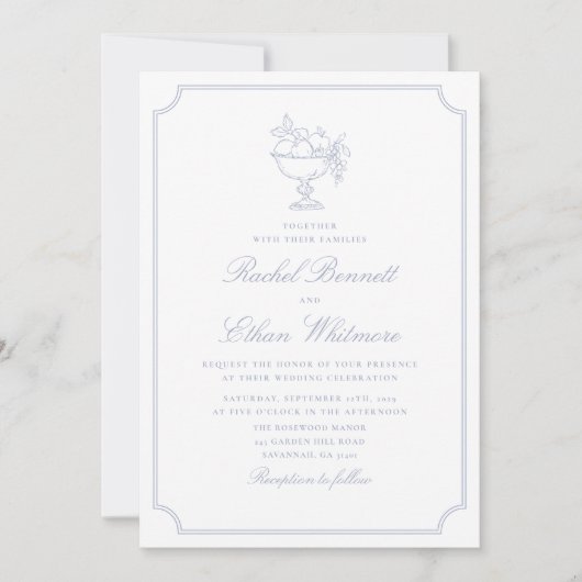 Blue & White Elegant Frame Wedding Invitation Aankondiging (Voorkant)