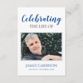 Blue White Elegant Funeral Prayer Card met foto Informatiekaartje (Voorkant)