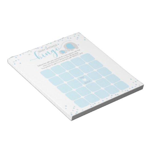 Blue White Elephant Boy Baby shower Bingo Notitieb Notitieblok (Schuin)