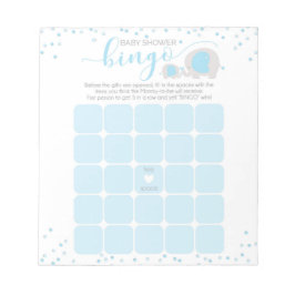 Blue White Elephant Boy Baby shower Bingo Notitieb Notitieblok