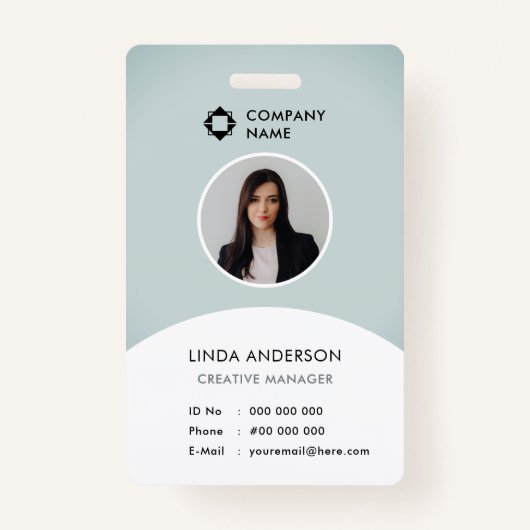 Blue White Employee Photo ID Company Logo Cool Badge (Voorkant)