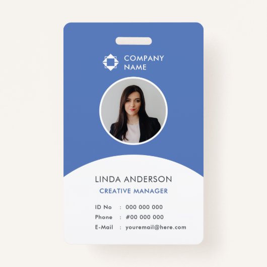 Blue White Employee Photo ID Company Modern Badge (Voorkant)