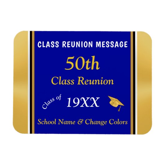 Blue, White en Gold 50th High Reunion Souvenirs Magneet (Horizontaal)