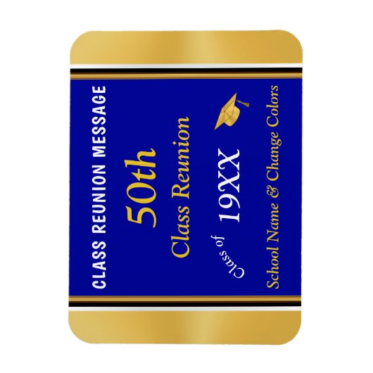 Blue, White en Gold 50th High Reunion Souvenirs Magneet (Verticaal)