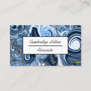 Blue, white en Gold Marble Swirls Business Visitekaartje