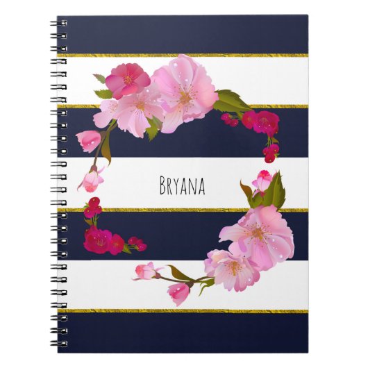 Blue White en Gold Modern Floral Chic Glam Notitieboek (Voorkant)