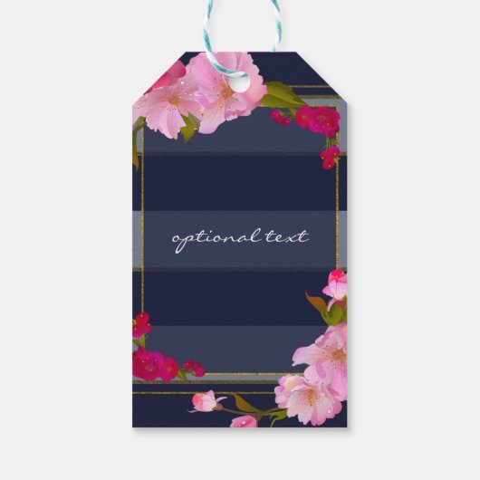 Blue White en Gold Modern Floral Chic Glam Party Cadeaulabel (Achterkant)