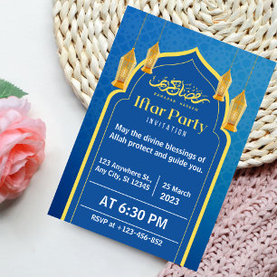 Blue White en Gold Modern Internet Party Invitatio Kaart