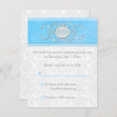 Blue, White en Grey Damask Reply Card Kaart (Voorkant / Achterkant)